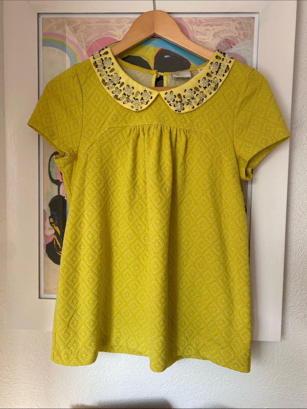 Anthro Yellow Textured Peter Pan Collar Blouse with Embellished Collar - Picture 12 of 12